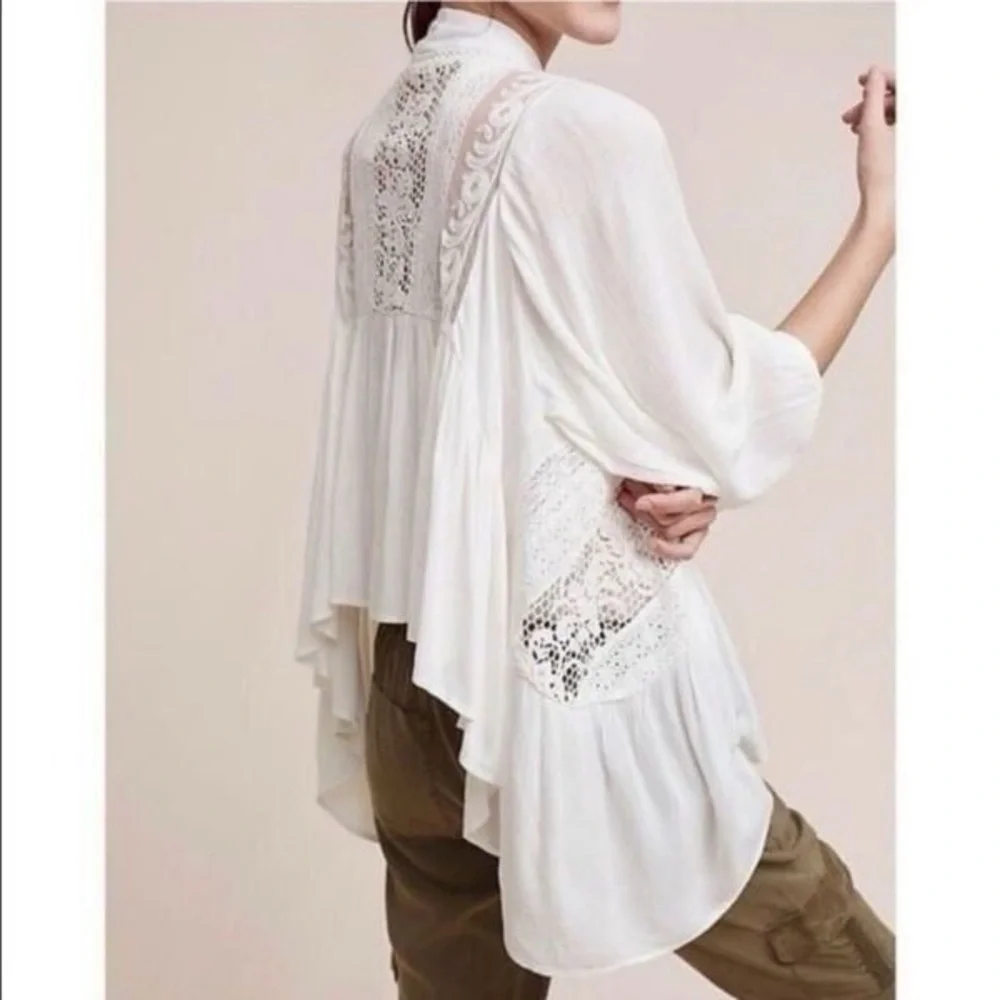 Elevenses by Anthropologie White Crochet Kimono Cardigan - Picture 1 of 8